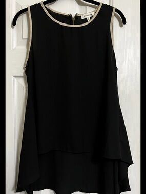 Monteau Black Size S High-Low Sleeveless Faux Suede Cream Trim Zippered Back NEW